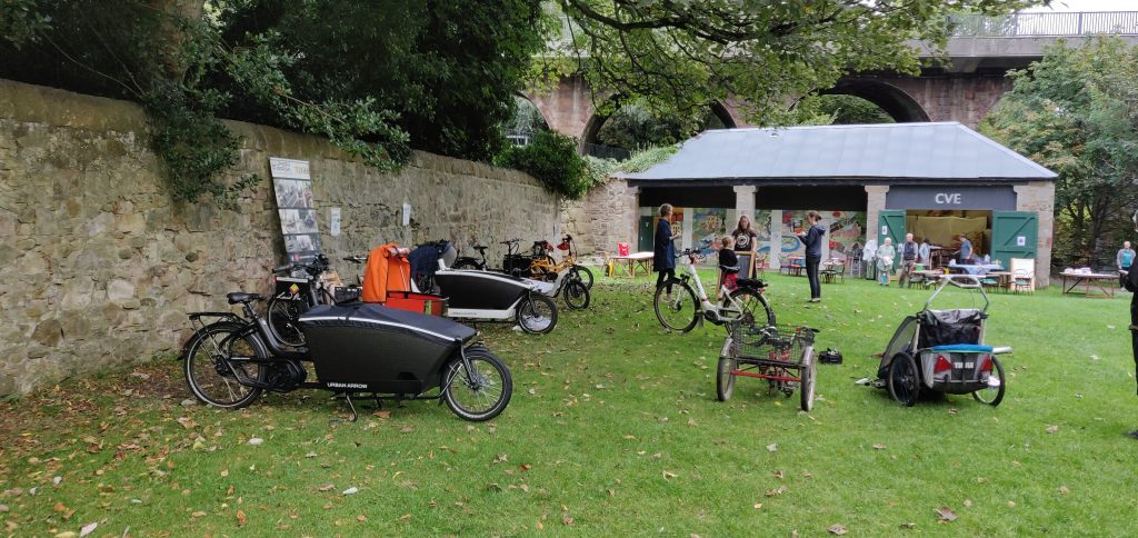 Bikes and trikes at the Cargo Bike Movement "Bike Curious event" in Spylaw Park on 26th September 2021.