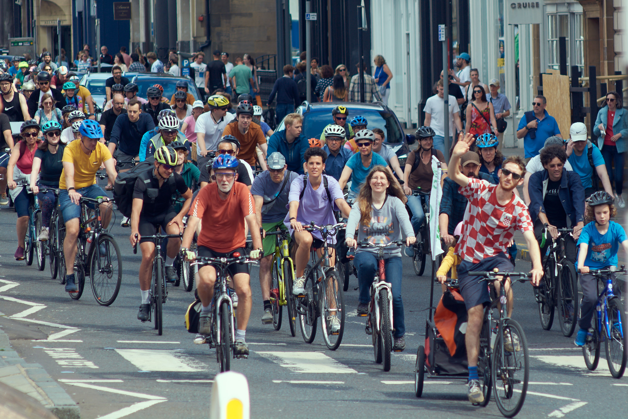 A large group of cyclists during a Critical Mass event