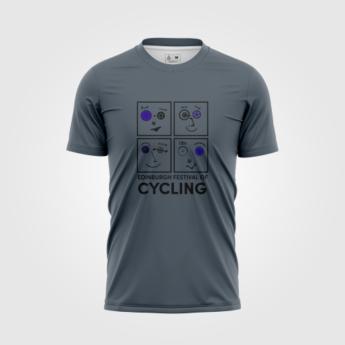 Grey T-shirt with Edinburgh Festival of Cycling logo on the front